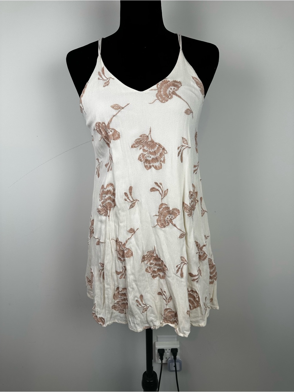 White Floral Spaghetti Strap Mini Dress